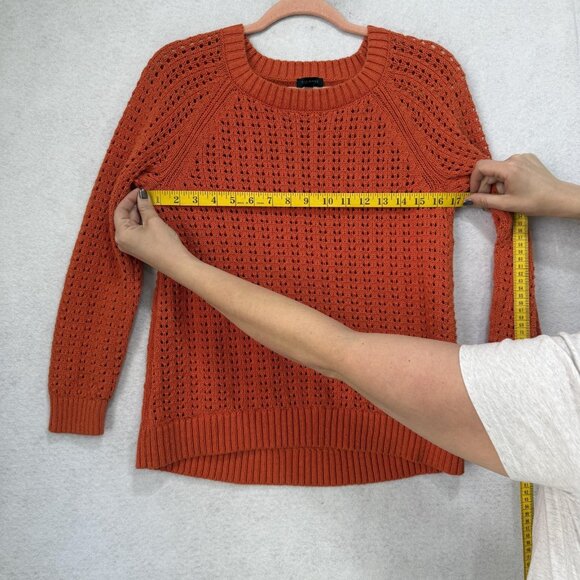 Talbots Sweater Womens Medium Orange Cotton Pointelle Open Knit Raglan Crewneck - Picture 3 of 8
